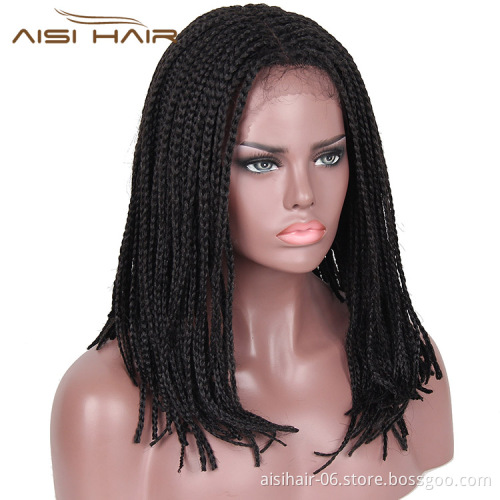Aisi Hair Vendor Cheap Wholesale Glueless Afro Twist Box Braided Lace Frontal Wigs Synthetic Hair For Black Women Lace Front Wig